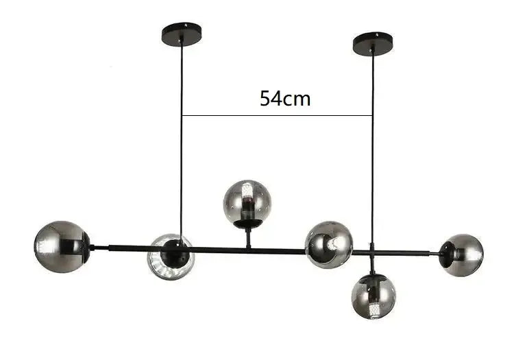 Modern black metal ball pendant chandelier with five smoked glass globe shades for decorbites glass ball lighting