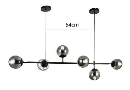 Modern black metal ball pendant chandelier with five smoked glass globe shades for decorbites glass ball lighting