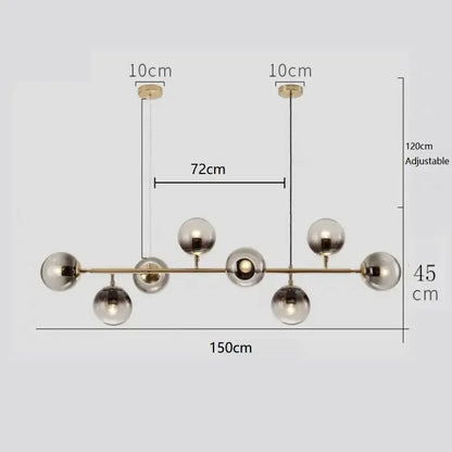 Modern brass-toned linear ball pendant chandelier with seven glass balls for dining room decorbites glass ball lighting