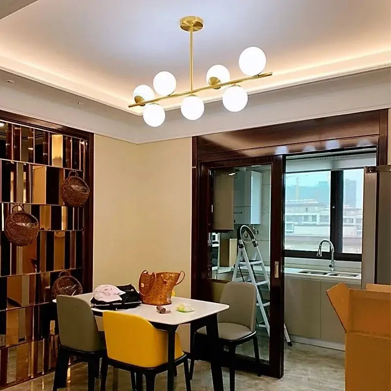 Modern gold glass ball pendant chandelier with six white glass bulbs for dining room led light decorbites glass ball