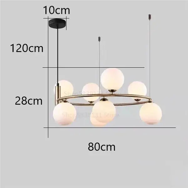 Modern gold glass ball pendant chandelier with eight frosted glass globes in brass tone for dining room decorbites glass ball