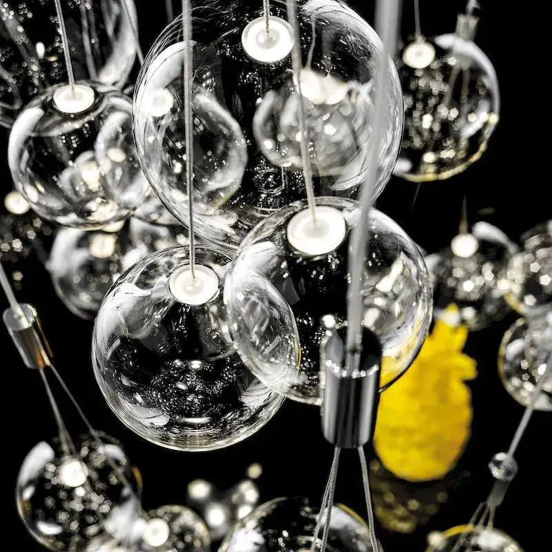 Modern gold glass ball pendant chandelier dining room light with clear glass globe pendant lights and metallic fixtures