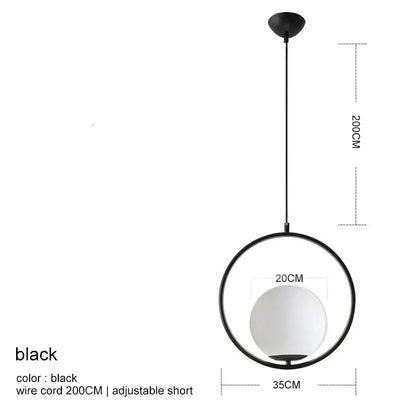 Black modern pendant light with circular frame and frosted glass globe for dining room decorbites glass ball pendant