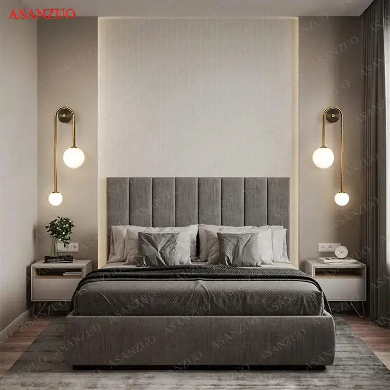 Modern gold glass ball wall lamp with brass spherical white globe shades for elegant bedroom decorbites glass ball sconce