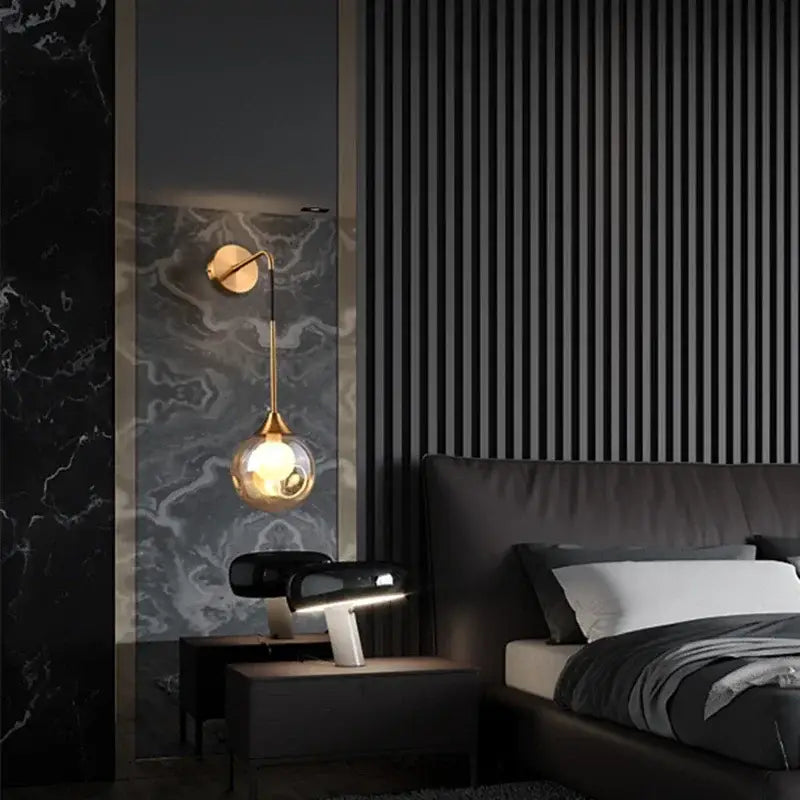 Modern gold glass ball wall lamp with spherical smoked glass globe for bedroom decorbites glass ball gold sconce