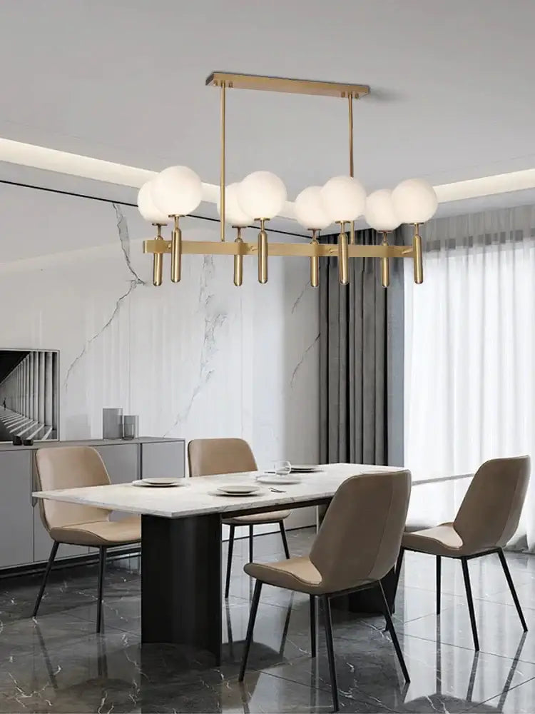 Modern gold glass balloon chandelier with spherical white glass shades for dining room decorbites glass balloon light