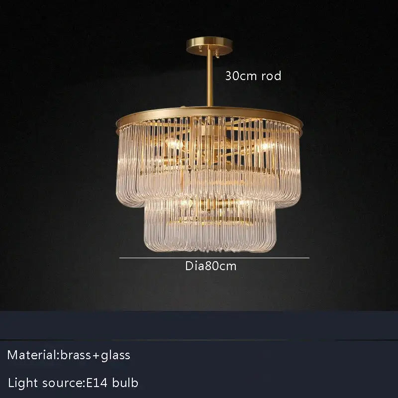Modern gold glass bar chandelier with brass frame and cascading crystal rods for luxury living room decorbites glass bar lighting