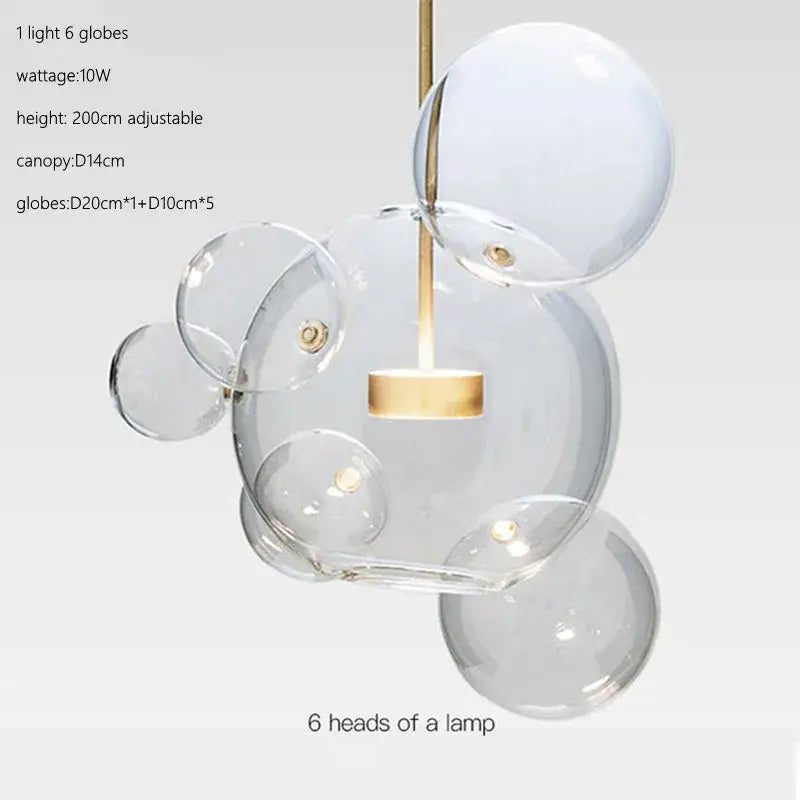 Modern gold glass bubble ball led chandelier with six transparent spherical bulbs for dining room decorbites glass bubble light