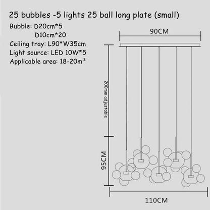 Modern gold decorbites glass bubble chandelier with 25 spherical glass bubbles for dining room lighting