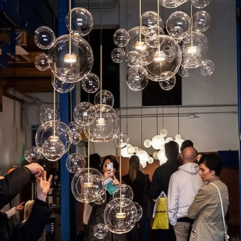 Modern gold decorbites glass bubble chandelier with clear glass bubbles and warm bulbs for dining room lighting