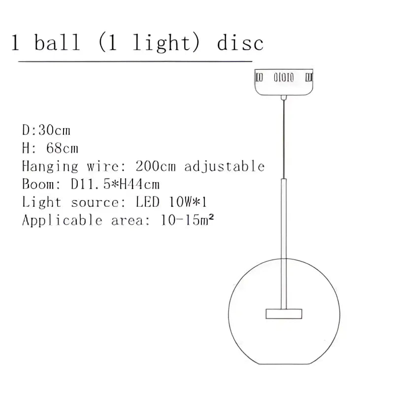 A modern gold decorbites glass bubble chandelier with a round LED pendant and adjustable hanging wire for dining room decor