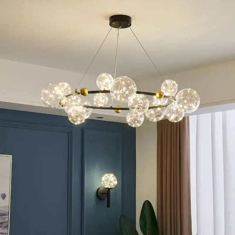 Modern gold glass bubble led chandelier with clear glass spheres and gold accents for dining room decorbites glass bubble light