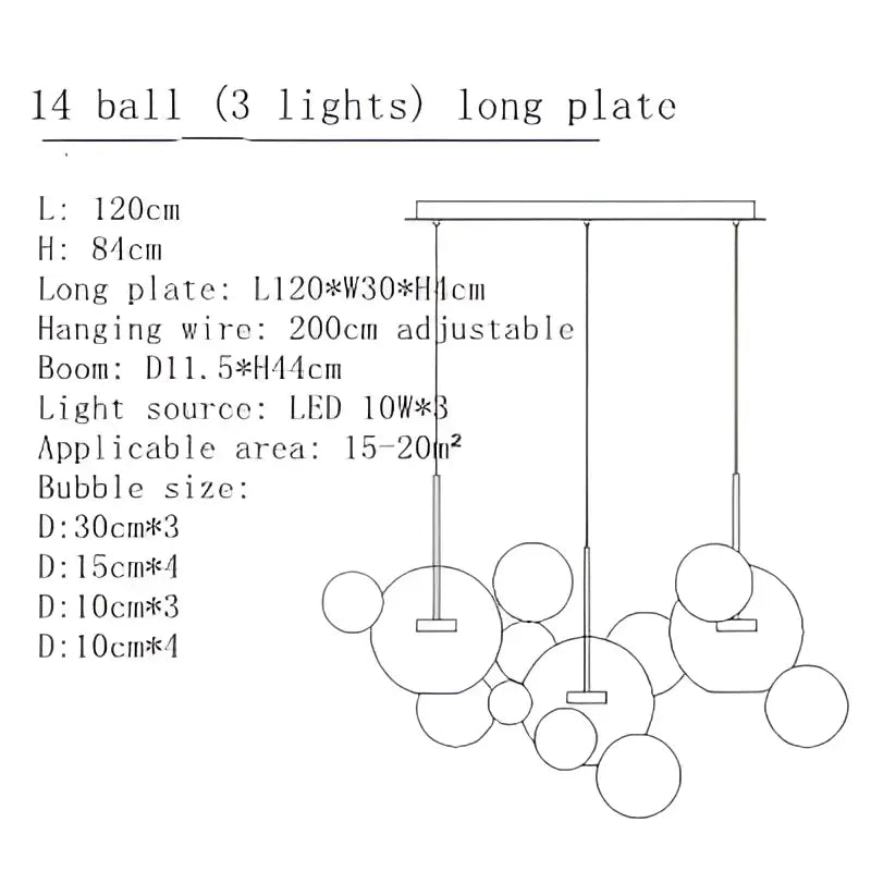 Modern gold glass bubble led chandelier featuring spherical glass orbs suspended from adjustable metal wires decorbites glass bubble