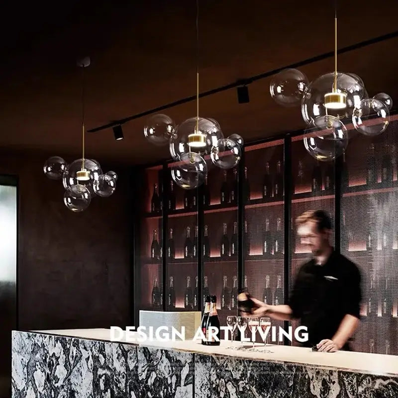 Modern gold glass bubble led chandelier features glass bubble pendant lights with gold-toned fixtures for dining room decorbites glass bubble