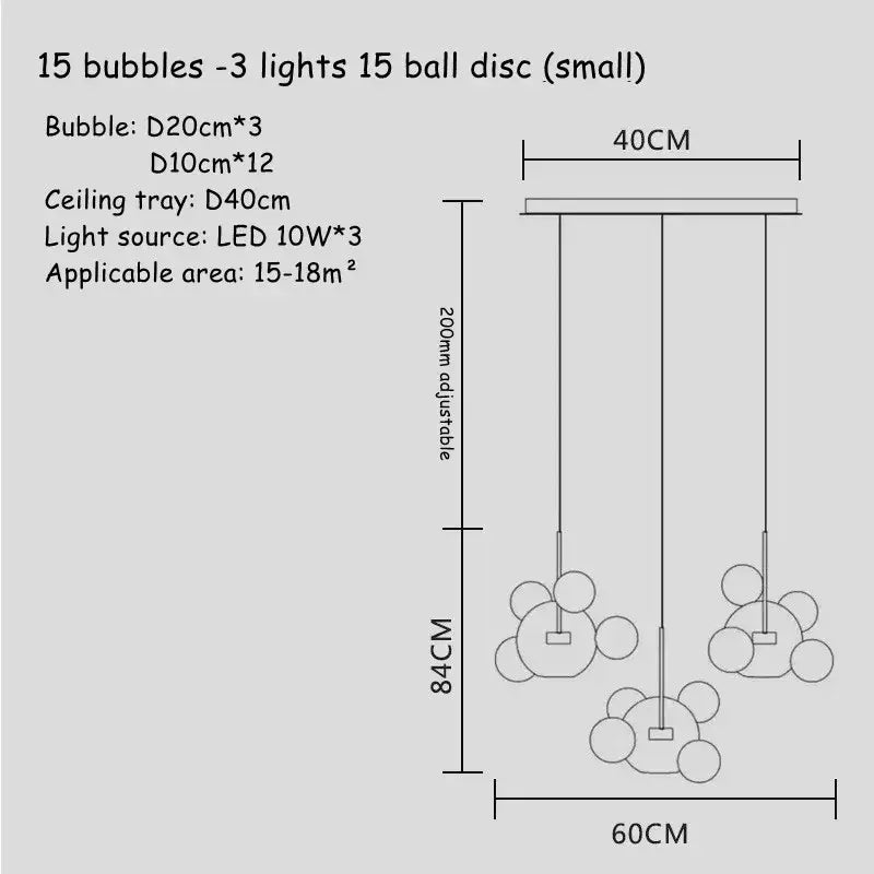 Modern gold glass bubble led chandelier with three clusters of spherical glass bubbles and adjustable height for dining room decorbites glass bubble