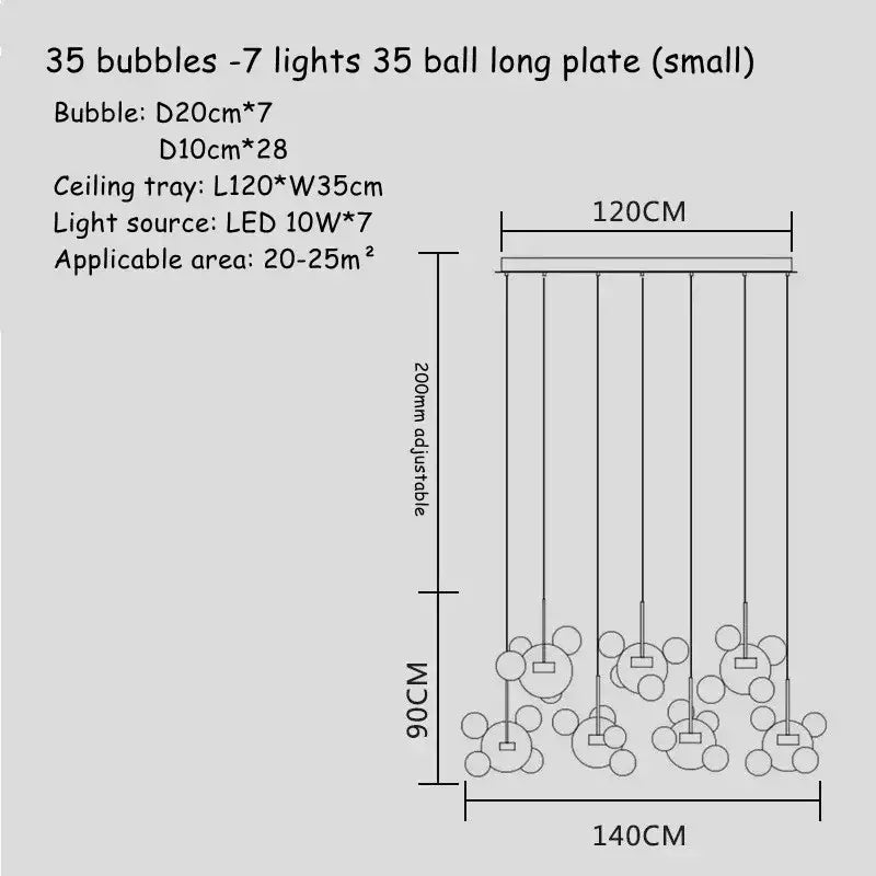 Modern gold glass bubble led chandelier with 35 spherical glass bubbles and adjustable height for dining room decorbites glass bubble