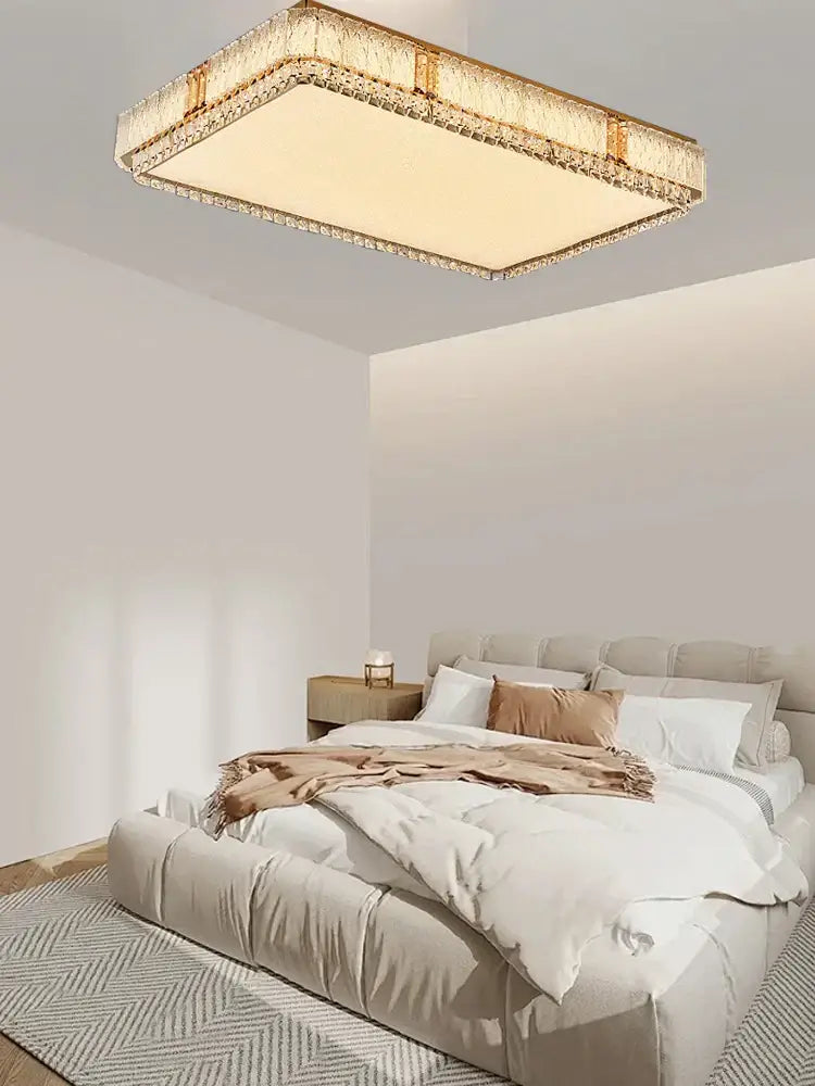 Modern gold glass crystal led ceiling lamp with warm glow and sparkling crystal accents for living room lighting