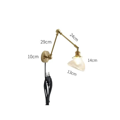 Brass adjustable wall-mounted desk lamp with frosted glass shade modern gold glass shade wall light with pull chain