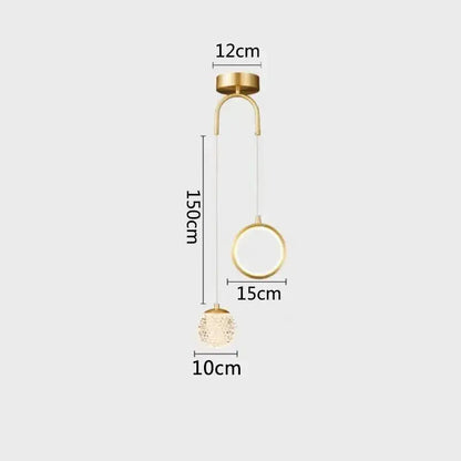 Modern gold glass starry led pendant lights featuring a gold-toned ring and crystal-encrusted globe for bedroom use