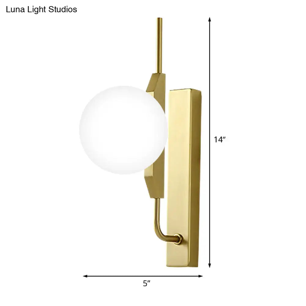 Modern gold globe wall sconce with frosted glass globe and curved arm for living room 110v-120v and 220v-240v lighting