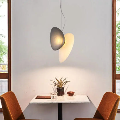 Modern gold and gray decorbites glass indoor pendant lights with two overlapping disc shades for dining room decor