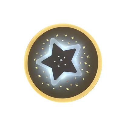 Modern gold heart pendant wall light with a glowing silver rhombus star outline and dark center on a matte black surface