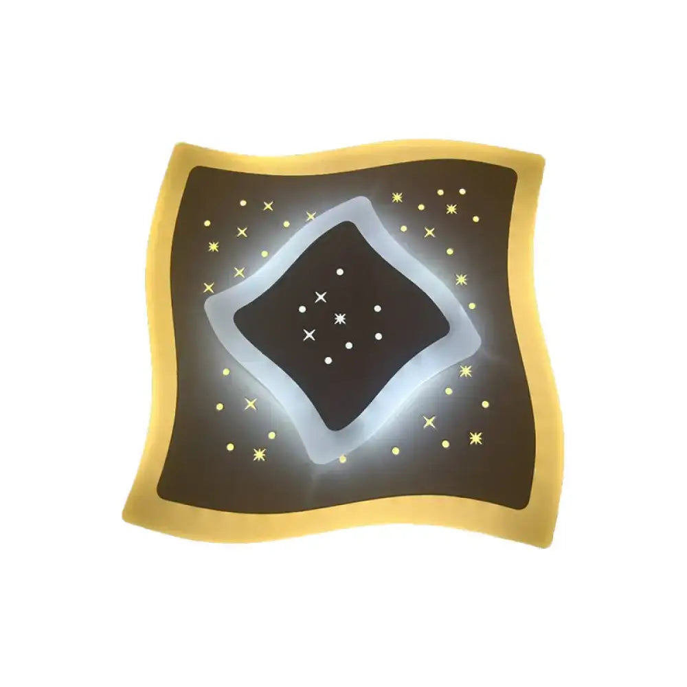 Modern gold heart pendant wall light with glowing square led and dark brown center featuring triangle rhombus star patterns