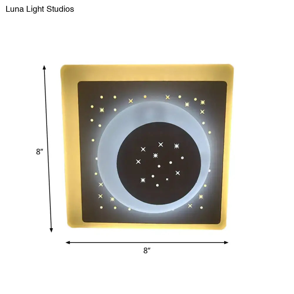 Modern gold heart pendant wall light with warm yellow frame and illuminated crescent moon star pattern for bedroom starry black center