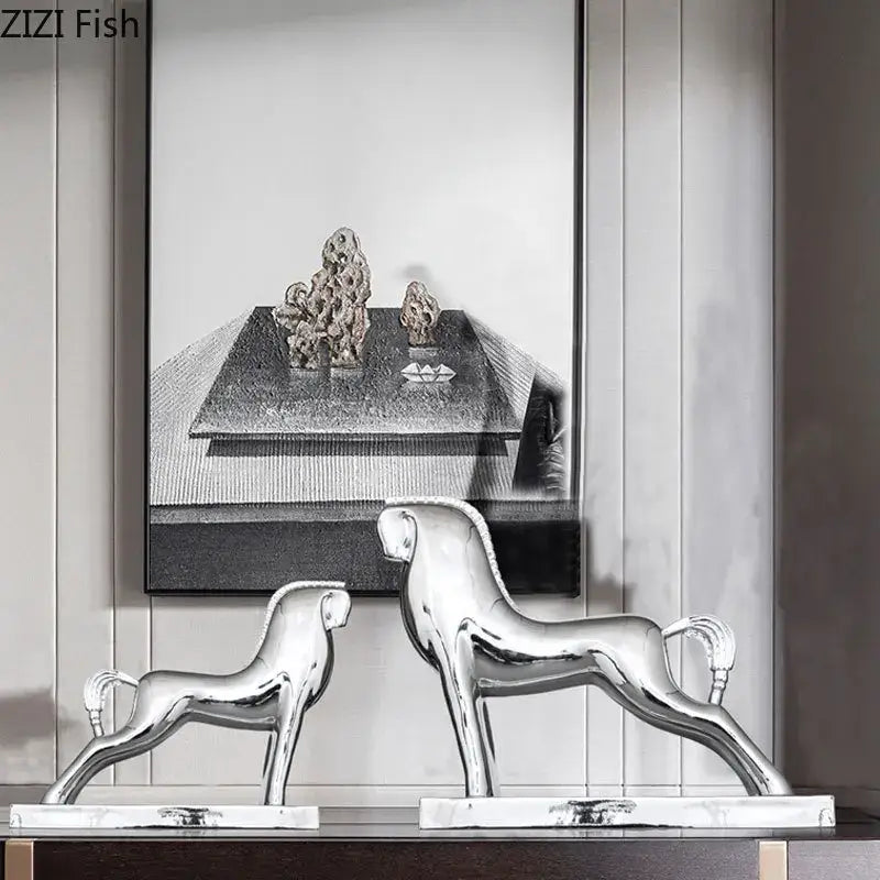 Modern gold horse resin sculpture with silver metallic horse resin figurines featuring sleek decorbites horse designs