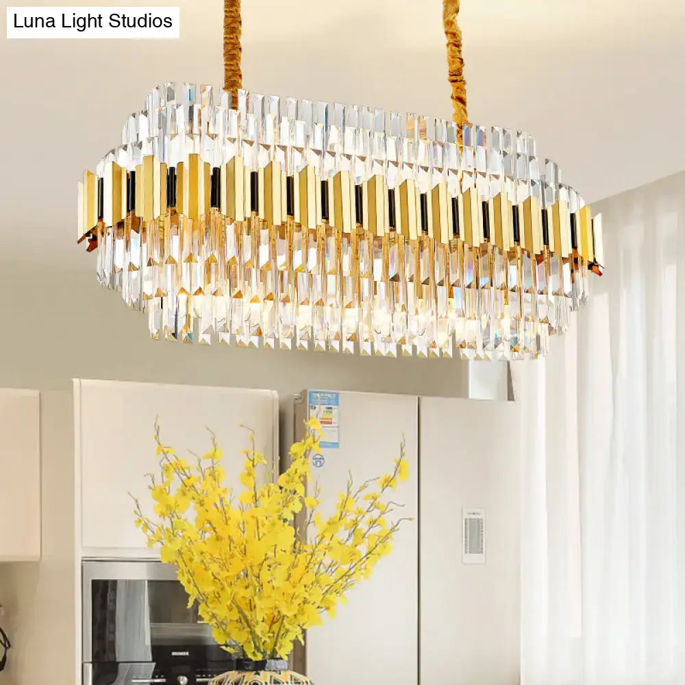 Modern gold icicle chandelier with 16 light bulbs and clear crystal geometric design for dining room pendant lighting