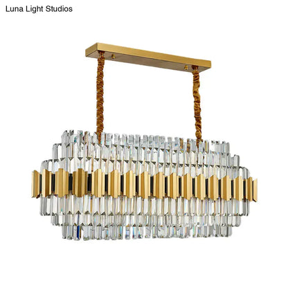 Modern gold icicle chandelier with clear crystal rectangular design and 16 light bulbs for dining room pendant use