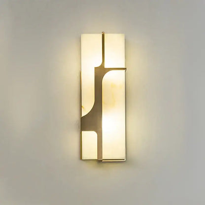Modern gold-toned imitation marble led wall lamp with frosted glass panels and minimalist metal frame for living room decorbites