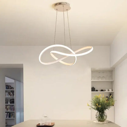 Modern gold infinity loop cord pendant light with sleek white led intertwined circular design for dining room