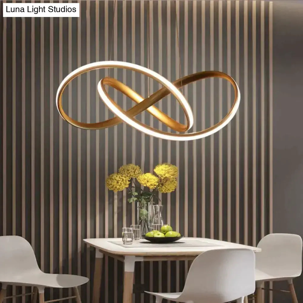 Modern gold pendant light with infinity loop design and illuminated inner ring for living room lamp moedern led