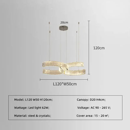 Modern gold double-loop pendant lights with sleek metallic finish and embedded crystals for dining room decorbites crystal led