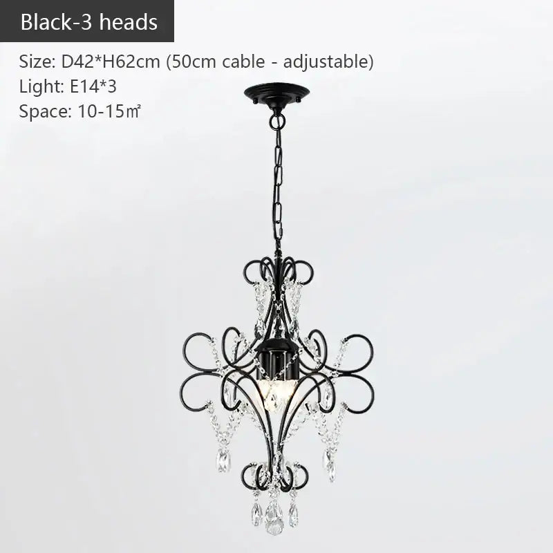 Modern gold decorbites iron crystal chandelier with black wrought iron scrollwork and crystal droplets for luxury dining room lighting