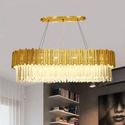 Modern gold layered metal chandelier with vertical crystal rods hanging light suitable for 220v-240v 110v-120v use