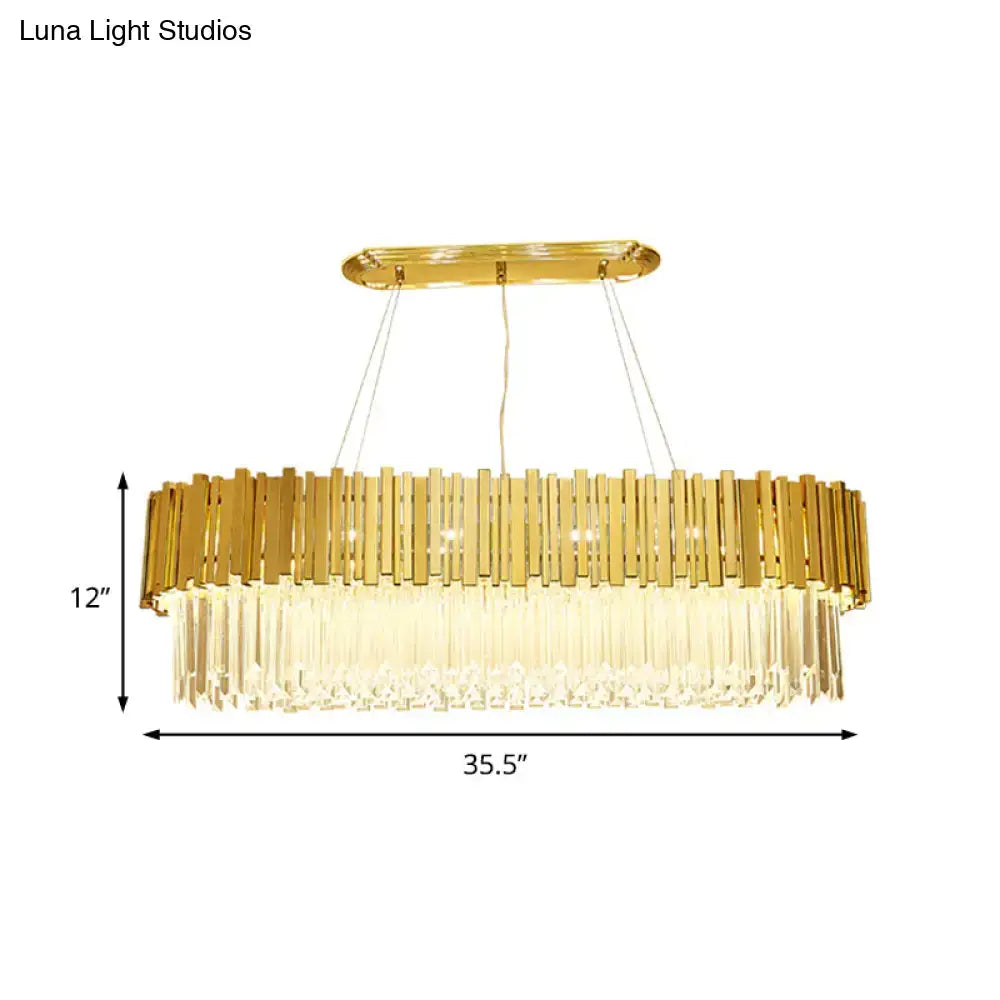 Modern gold layered metal chandelier hanging light with horizontal bars and cascading crystal strands for dining room 220v-240v 110v-120v