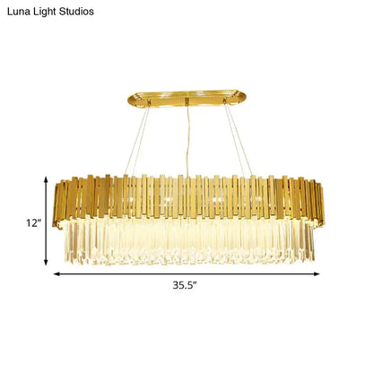 Modern gold layered metal chandelier hanging light with horizontal bars and cascading crystal strands for dining room 220v-240v 110v-120v