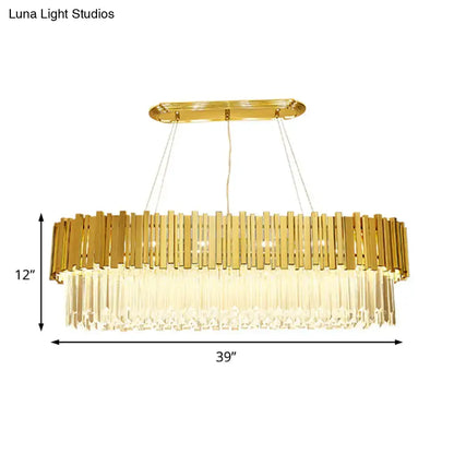 Modern gold layered metal chandelier hanging light with horizontal bars and cascading crystal strands for dining room 220v-240v 110v-120v
