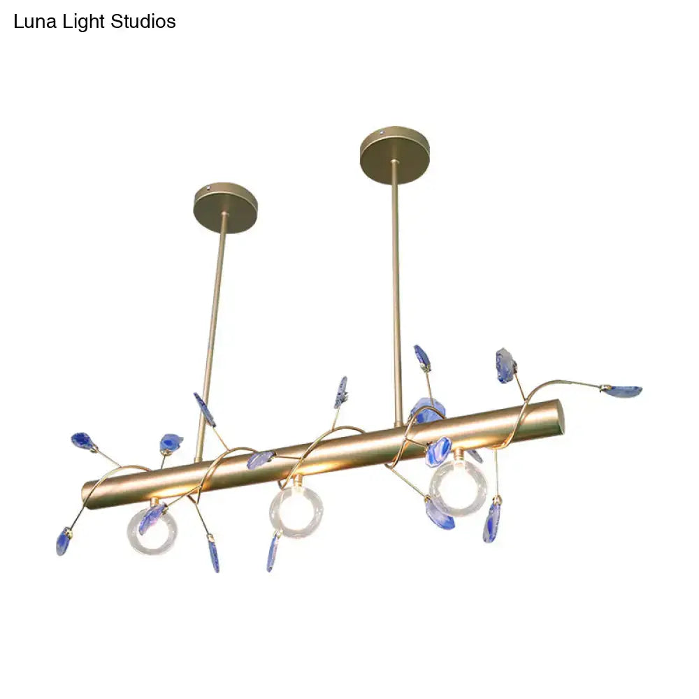 Decorbites™ contemporary ceiling light gold-toned with blue glass leaf accents and clear crystal rings 110v-120v 220v-240v