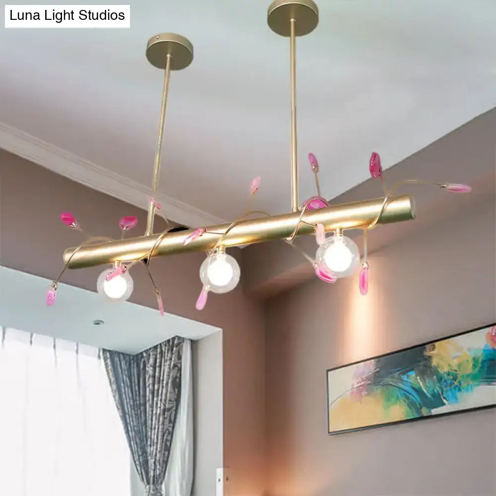 Gold-toned DecorBites™ 3-light ceiling pendant with pink crystal blossoms and vibrant colored glass shade 110v-120v light type