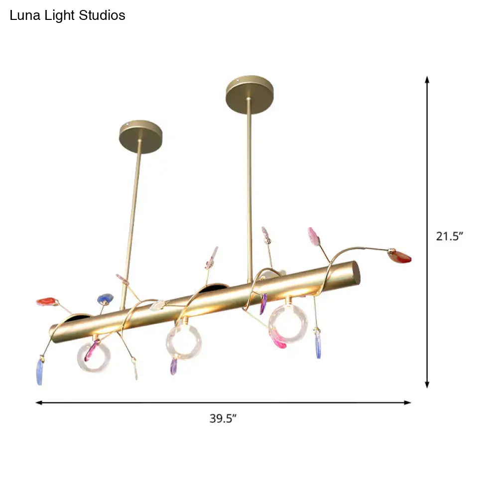 Decorbites™ contemporary 3-light ceiling pendant with gold-toned frame and vibrant colored glass for 110v-120v and 220v-240v use