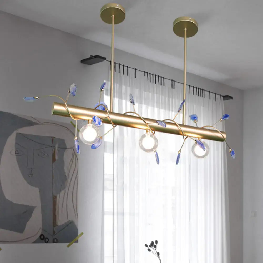 Gold-toned DecorBites™ 3-light ceiling pendant with blue glass accents and clear globe bulbs 110v-120v light type