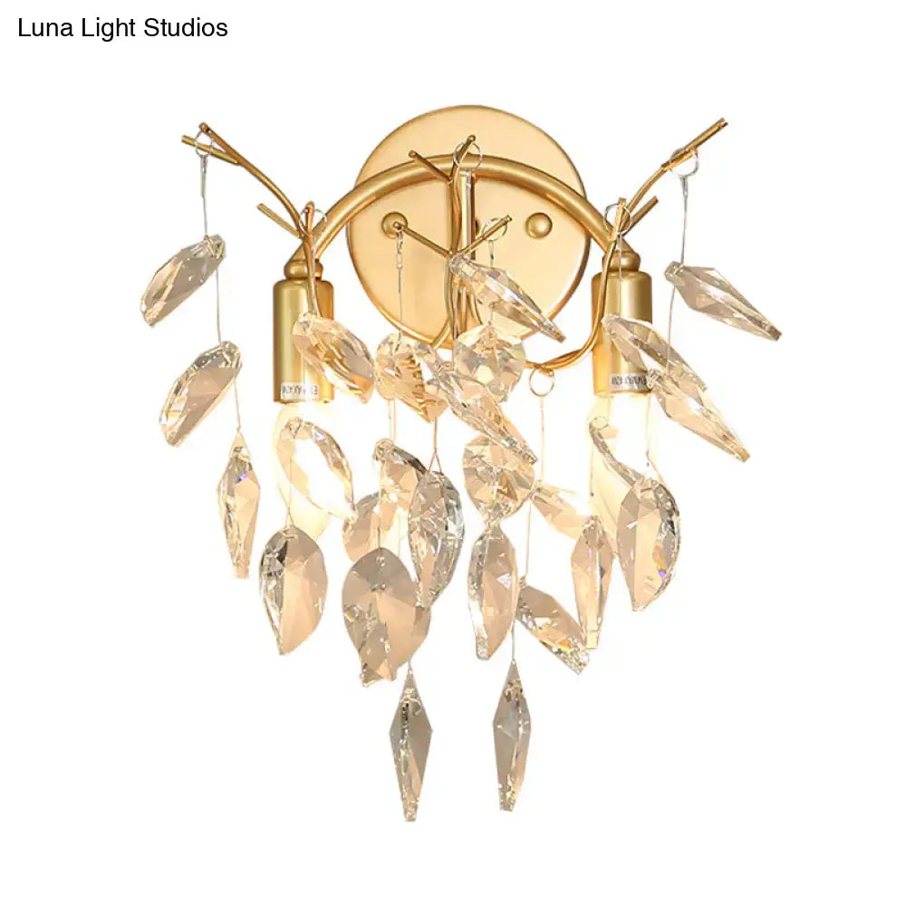 Modern gold leaf wall lamp with beveled crystal and gold-toned wall sconce with clear crystal accents 220v-240v