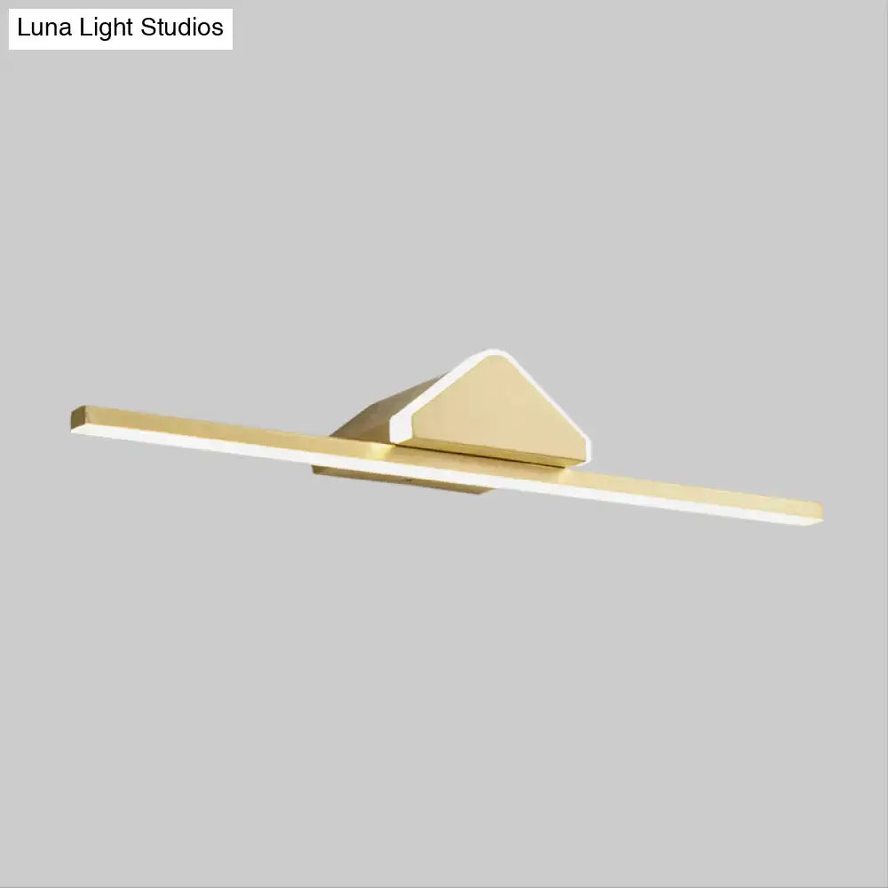 Modern gold-toned led wall light with sleek triangular backplate and elongated rectangular light bar bulb included