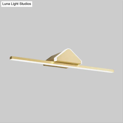Modern gold-toned led wall light with sleek triangular backplate and elongated rectangular light bar bulb included
