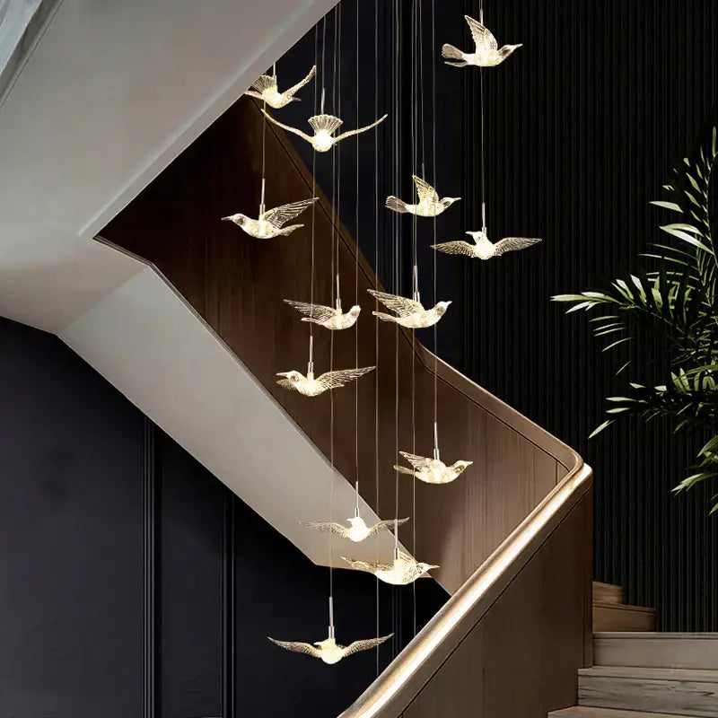 Modern gold led bird pendant light with metallic finish and warm glow for dining room decorbites led bird lighting