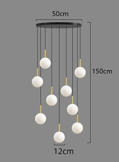 Modern minimalist ceiling lamp chandelier with nine white glass globes and black metal mount for decorbites led ceiling use