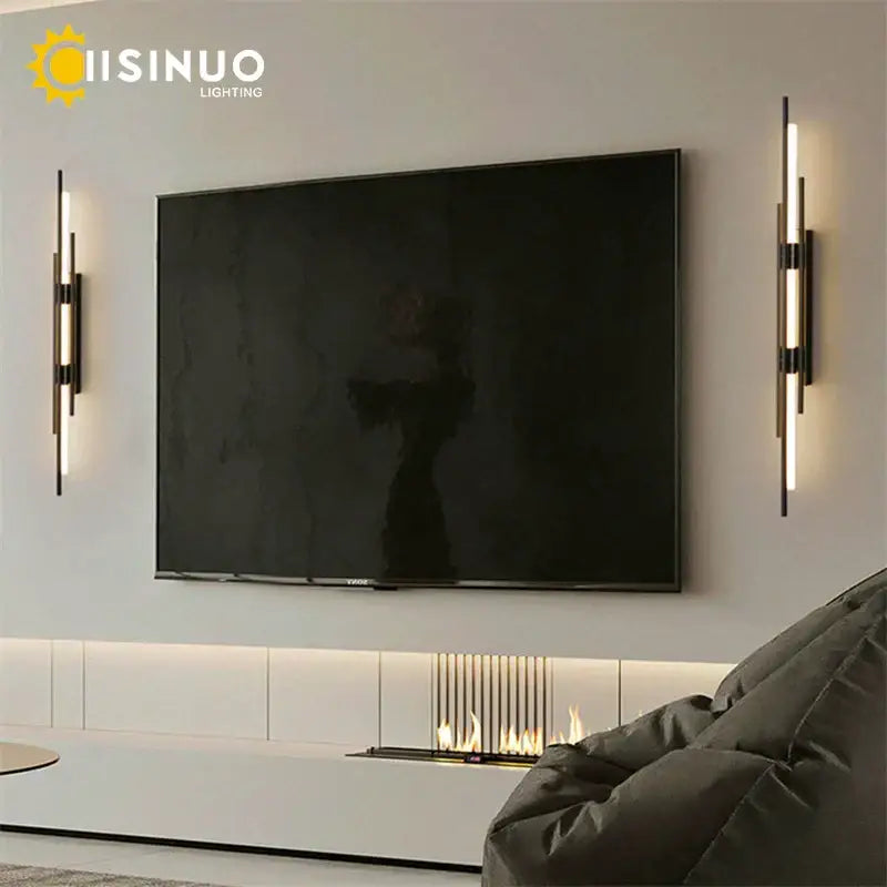 Modern black led long liner wall sconce with sleek vertical bars and warm lighting for living room decorbites led long